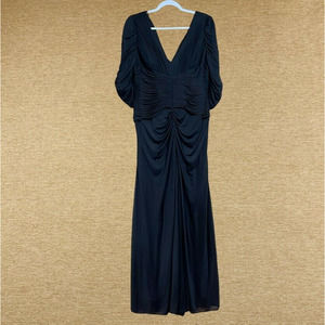 Alex Evenings Dress Womens 16 Gown Ruched Draped Georgette Maxi 3/4 Sleeves